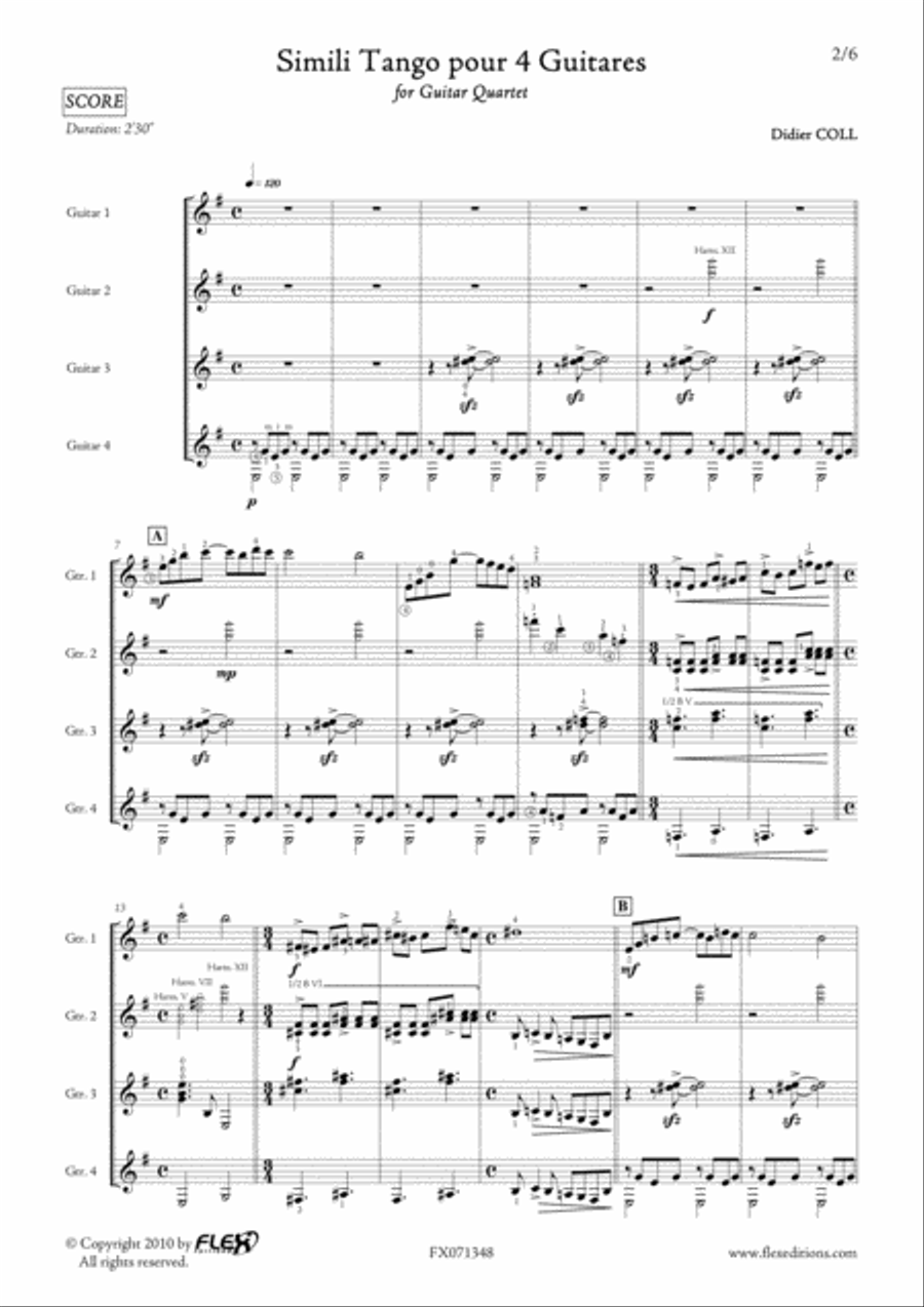 Simili Tango for 4 Guitars Guitar Ensemble scores gallery preview page 2