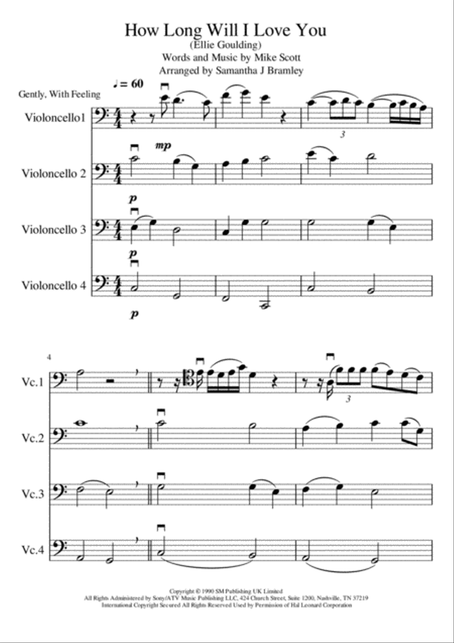 How Long Will I Love You Cello Solo scores gallery preview page 1
