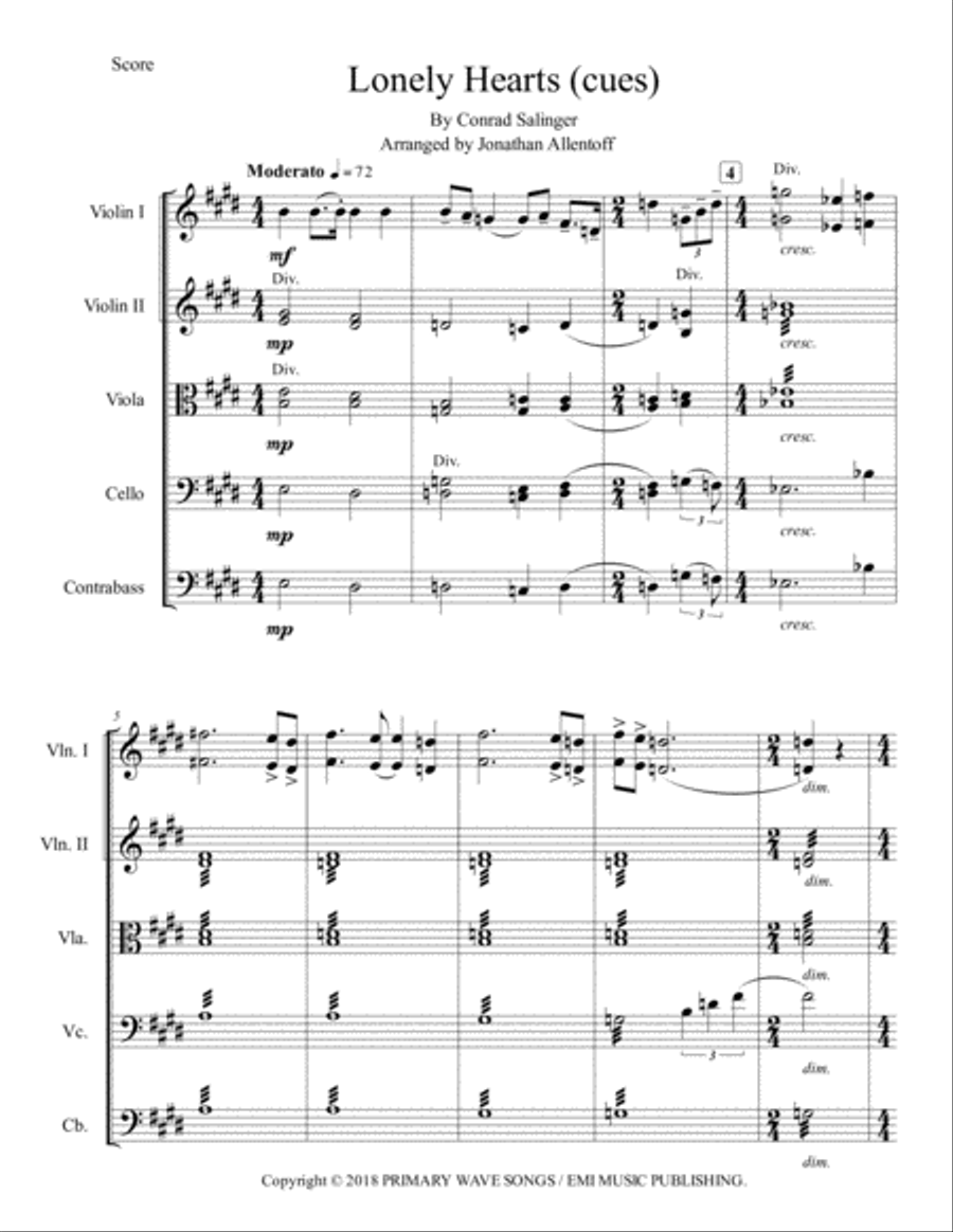Lonely Hearts (cues) String Orchestra scores gallery preview page 2