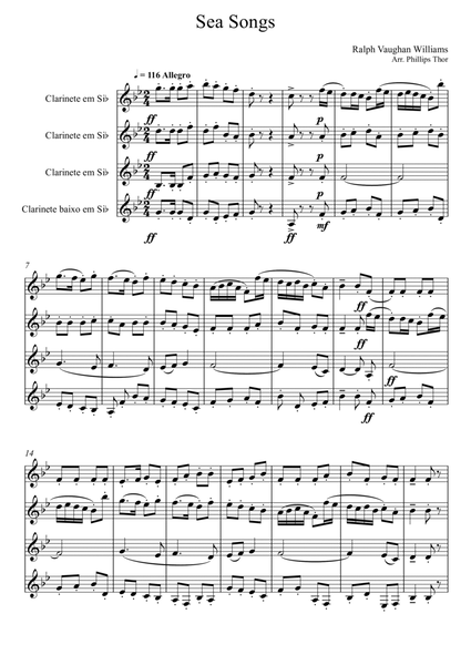 Sea Songs - Ralph Vaughan Williams - Clarinet Quartet image number null
