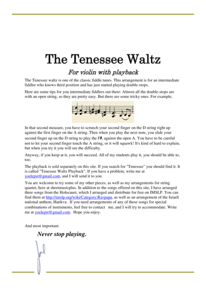 Tenessee Waltz with playback for intermediate fiddlers