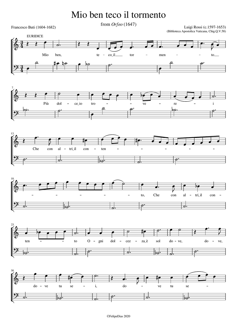 Mio ben teco il tormento (from Orfeo) Voice Solo scores gallery preview page 1