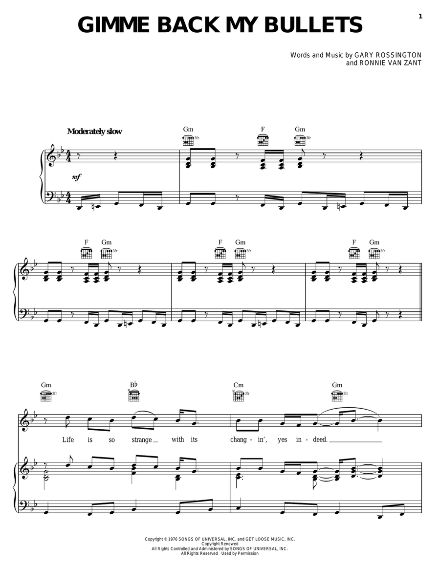 Gimme Back My Bullets Piano, Vocal, Guitar scores gallery preview page 1