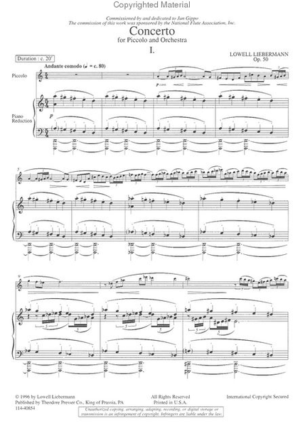 Concerto by Lowell Liebermann Piccolo - Sheet Music