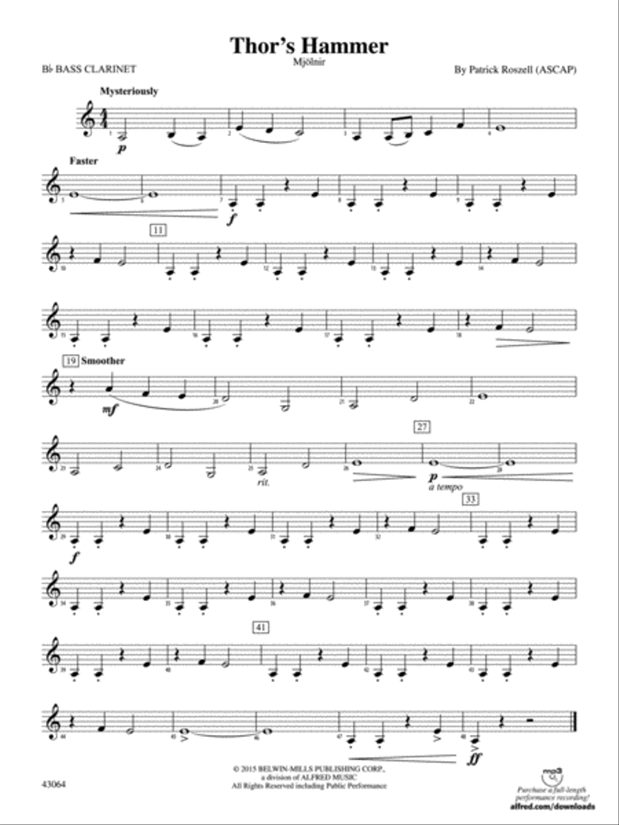 Thor's Hammer: B-flat Bass Clarinet Concert Band scores gallery preview page 1
