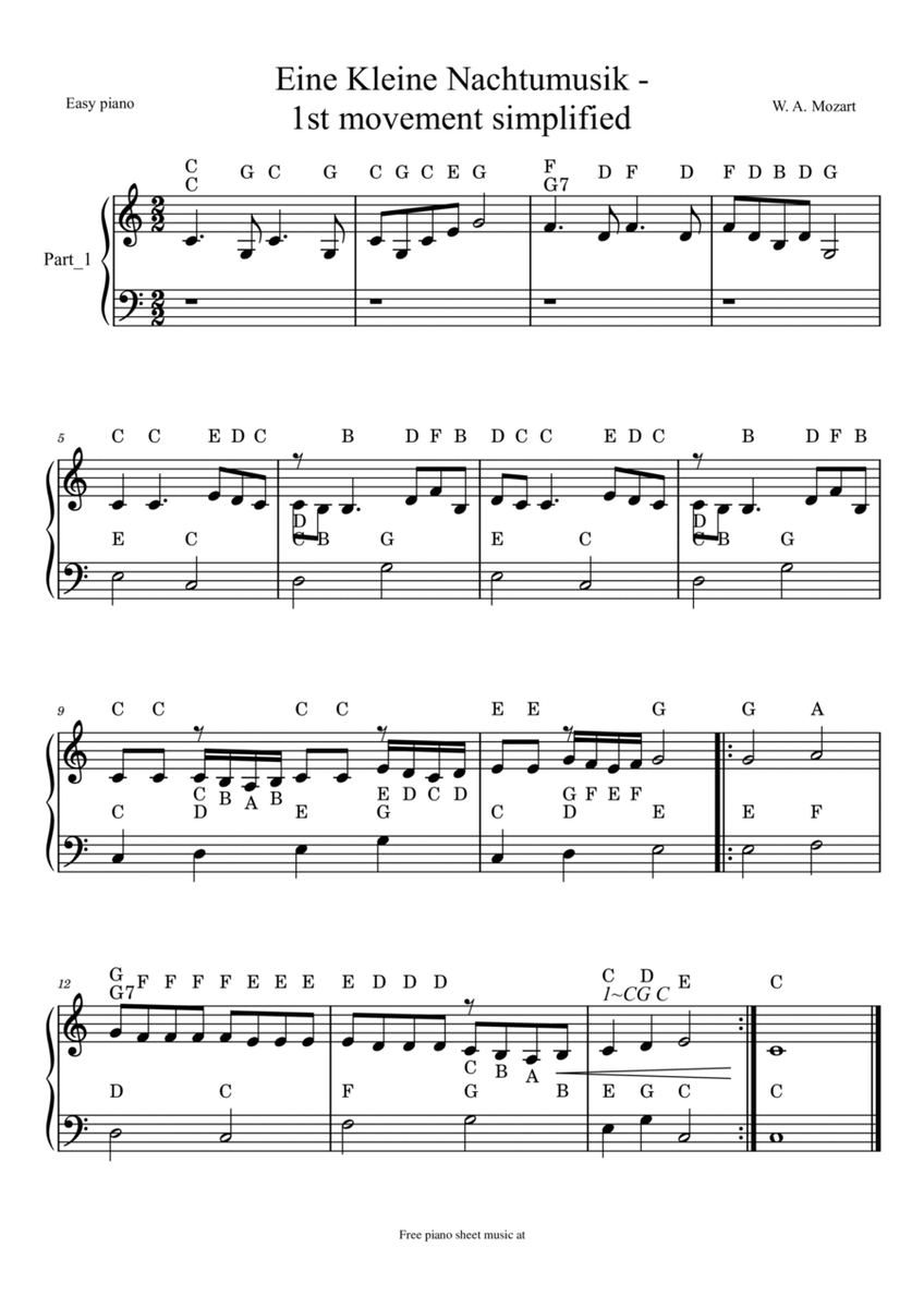 Eine Kleine Nachtmusik - Easy Piano (With Note Names)