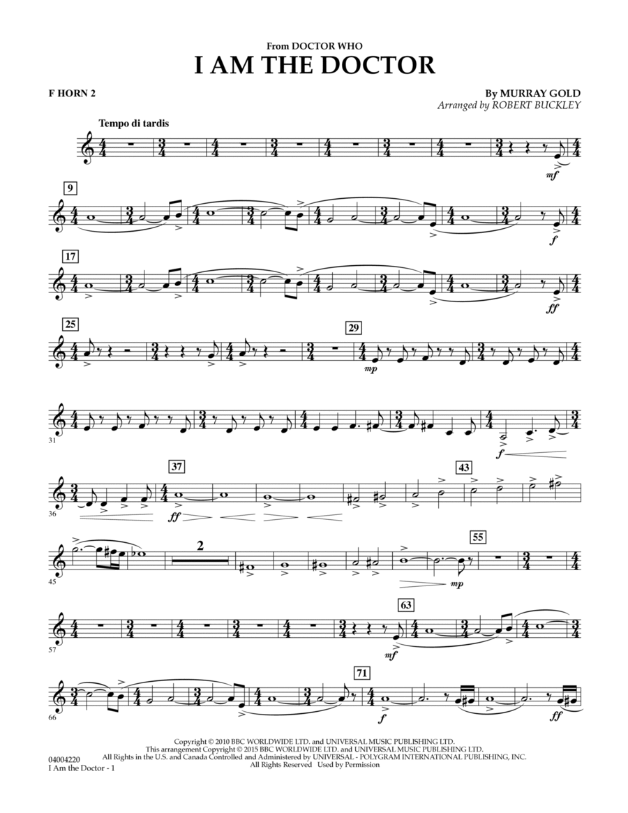 I Am the Doctor (from Doctor Who) - F Horn 2 Horn scores gallery preview page 1