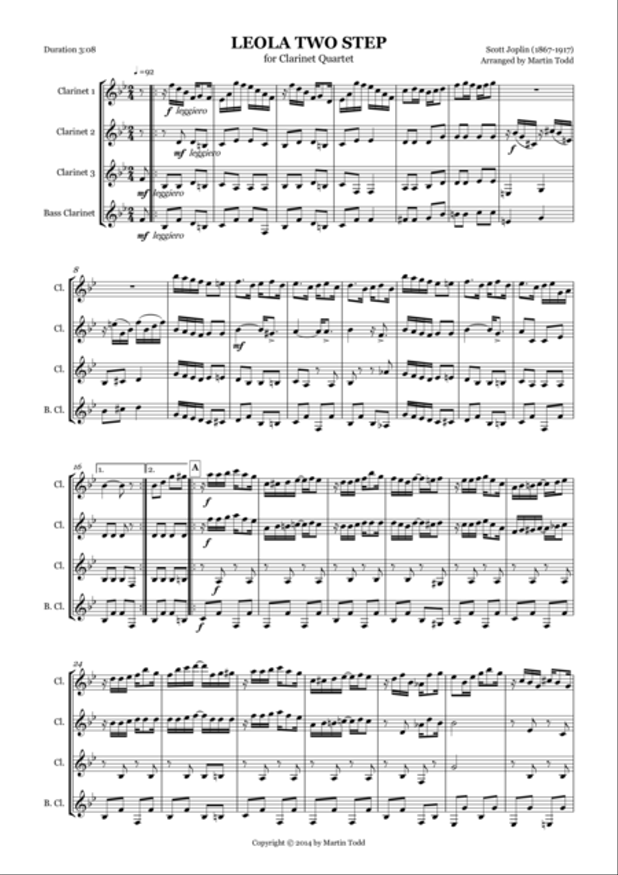 Leola Two Step for Clarinet Quartet Clarinet Quartet scores gallery preview page 1