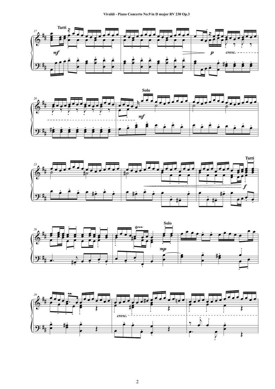 Vivaldi - Piano Concerto No.9 in D major RV 230 Op.3 - Piano Version Piano Solo scores gallery preview page 2