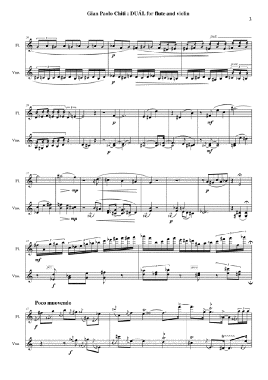 Gian Paolo Chiti: Dual for flute and violin Flute scores gallery preview page 3