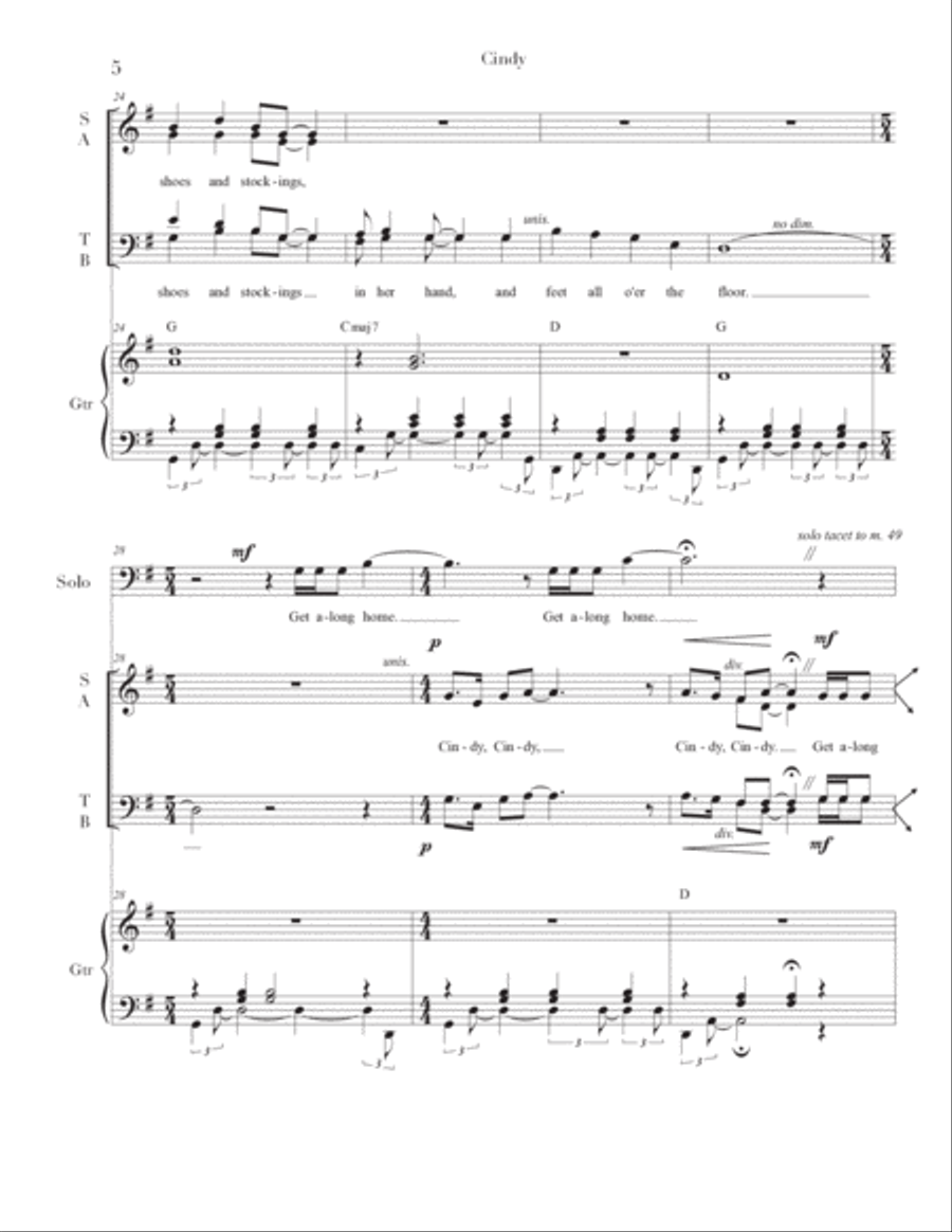Cindy ( s a t b + guitar + fiddle [or piano] ) 4-Part scores gallery preview page 4