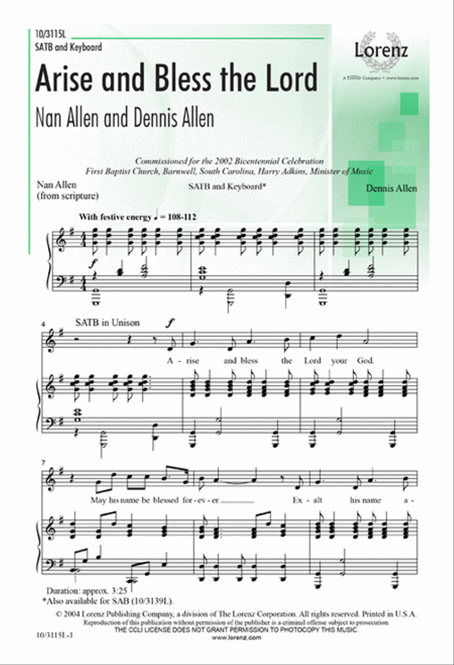 Arise and Bless the Lord Arise and Bless the Lord 4-Part scores gallery preview page 1