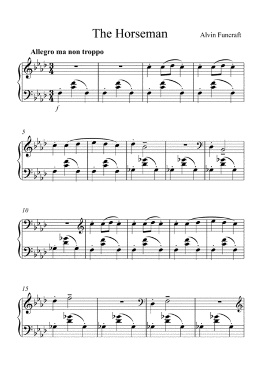 The Horseman - piano piece - F minor Piano Solo scores gallery preview page 1
