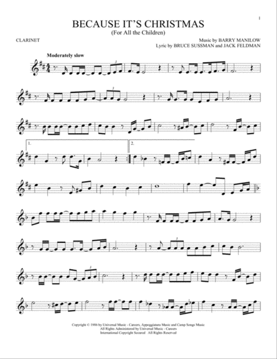 Because It's Christmas (For All The Children) Clarinet Solo scores gallery preview page 1