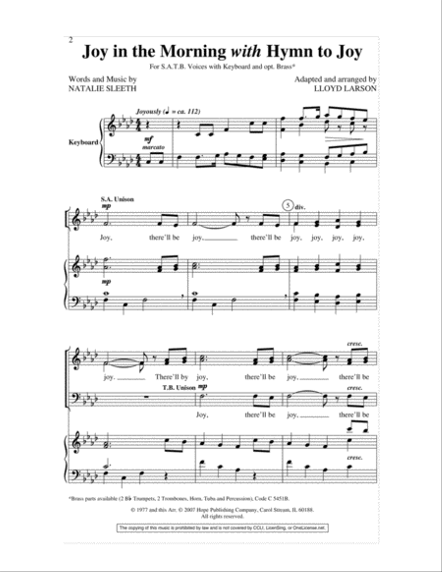 Joy in the Morning with Hymn to Joy 4-Part scores gallery preview page 2