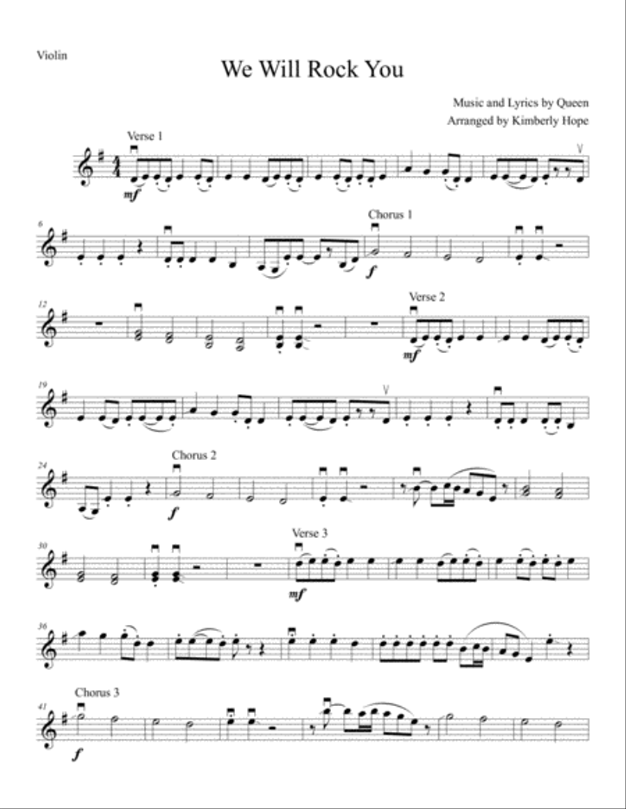 We Will Rock You Violin Solo scores gallery preview page 1