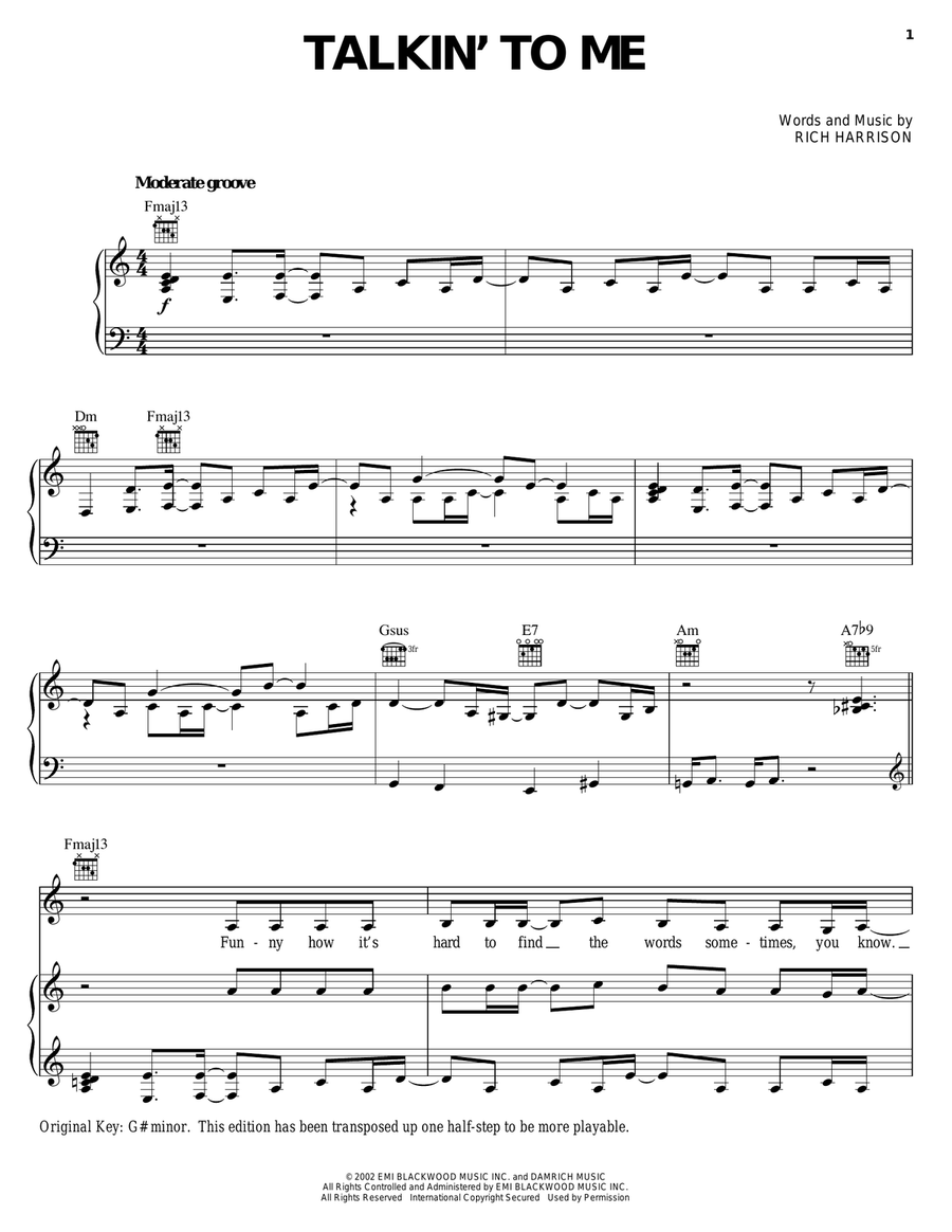 Talkin' To Me Piano, Vocal, Guitar scores gallery preview page 1