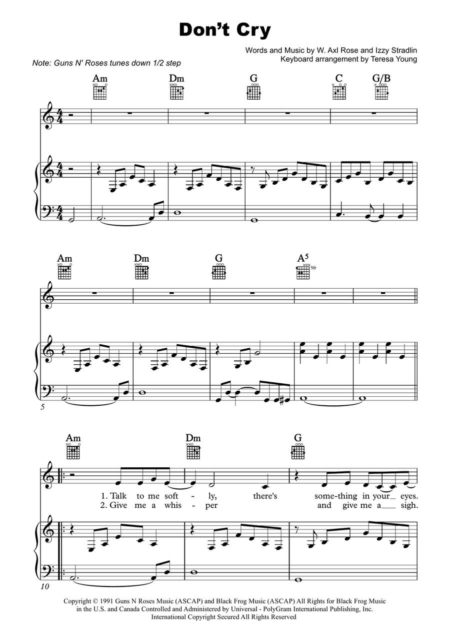 Don't Cry Piano, Vocal scores gallery preview page 1
