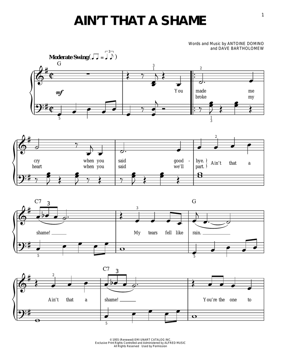 Ain't That A Shame Easy Piano scores gallery preview page 1