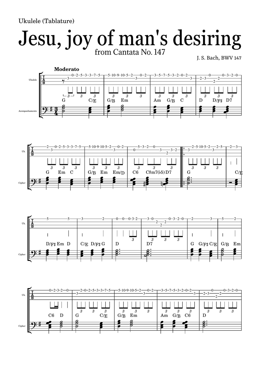 JESU, JOY OF MAN'S DESIRING by Bach - easy version for Ukulele (Tablature) and piano with chords Piano, Vocal scores gallery preview page 2