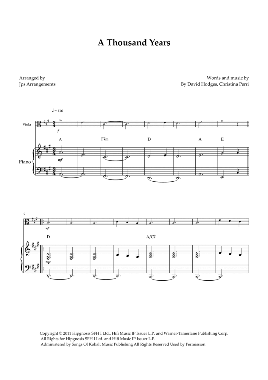 A Thousand Years Viola scores gallery preview page 1
