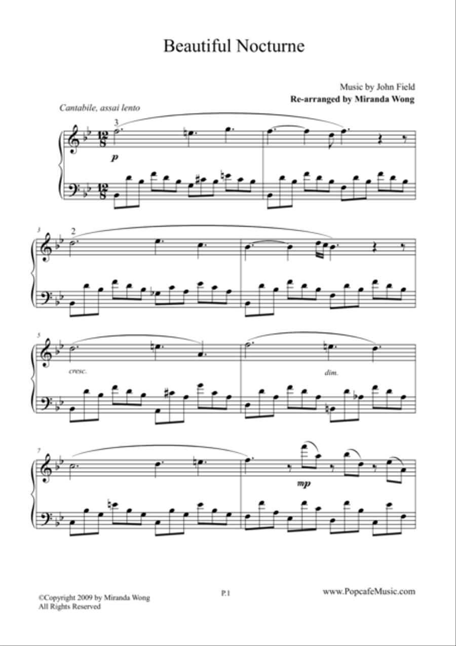 Beautiful Nocturne No.5 in Bb - Piano Solo 4-Part scores gallery preview page 1