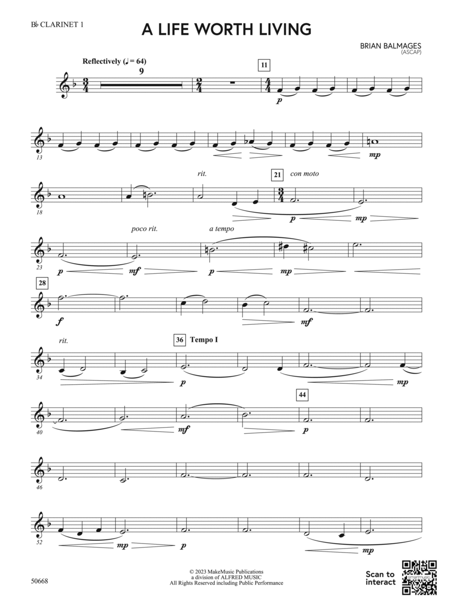 A Life Worth Living: 1st B-flat Clarinet Concert Band scores gallery preview page 1