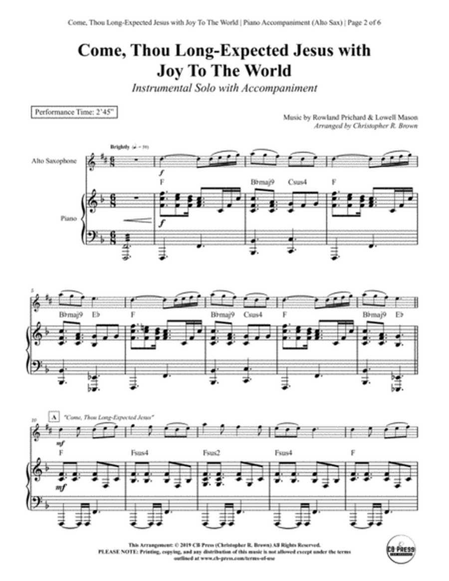 Come, Thou Long-Expected Jesus with Joy To The World - Alto Sax Solo with Piano Accompaniment image number null