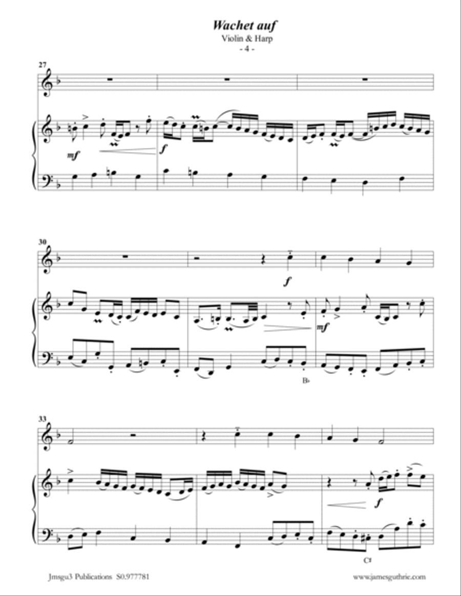 BACH: Wachet Auf BWV 140 for Violin & Harp String Duet scores gallery preview page 4