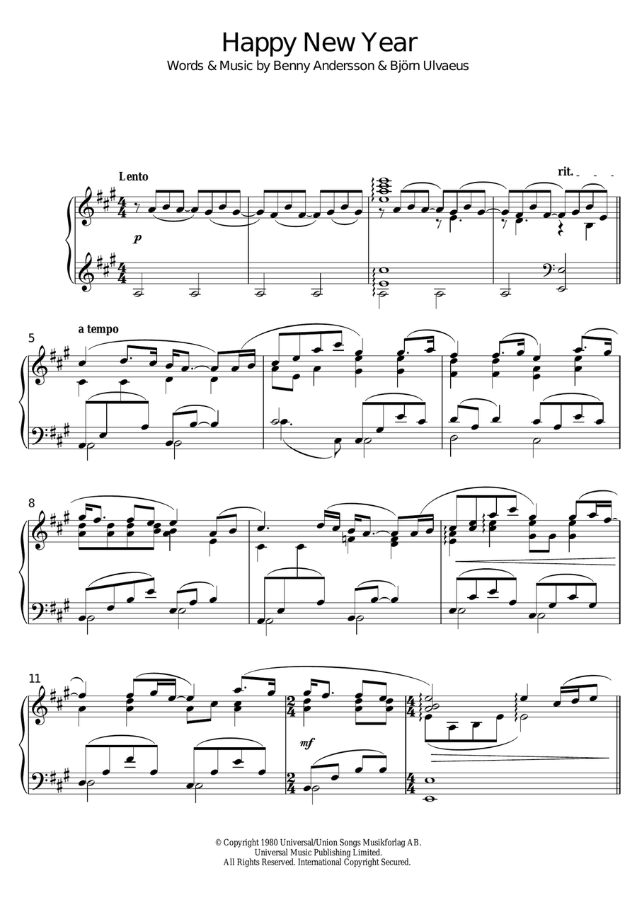 Happy New Year Piano Solo scores gallery preview page 1