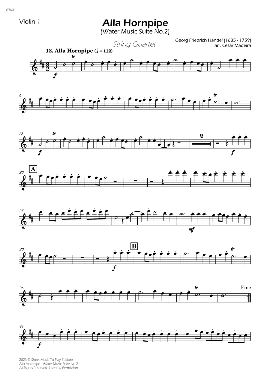 Alla Hornpipe by Handel - String Quartet (Individual Parts) String Quartet scores gallery preview page 1
