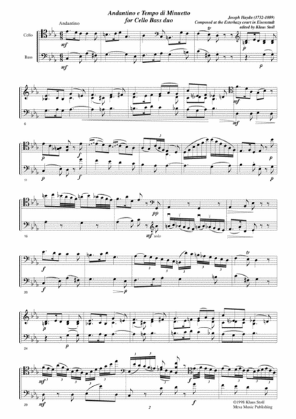 Joseph Haydn, (1732-1809) Andante e Tempo di Minuetto, transcribed and edited by Klaus Stoll.