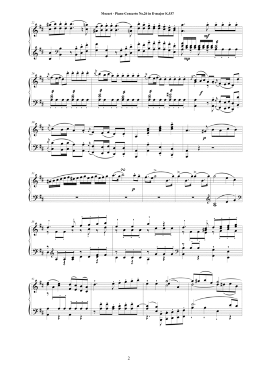 Mozart - Piano Concerto No.26 in D major 'Coronation' K.537 - Piano Version Piano Solo scores gallery preview page 2