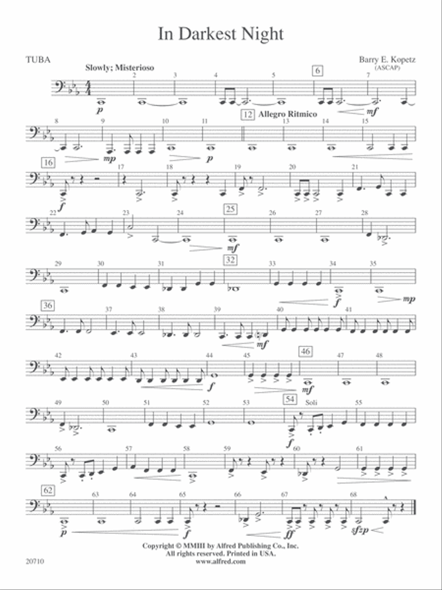 In Darkest Night: Tuba Concert Band scores gallery preview page 1