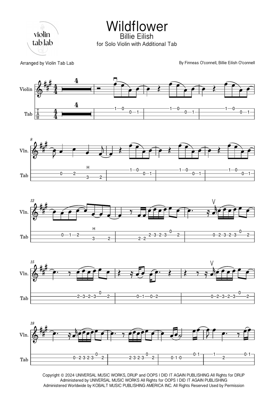 Wildflower Violin Solo scores gallery preview page 1