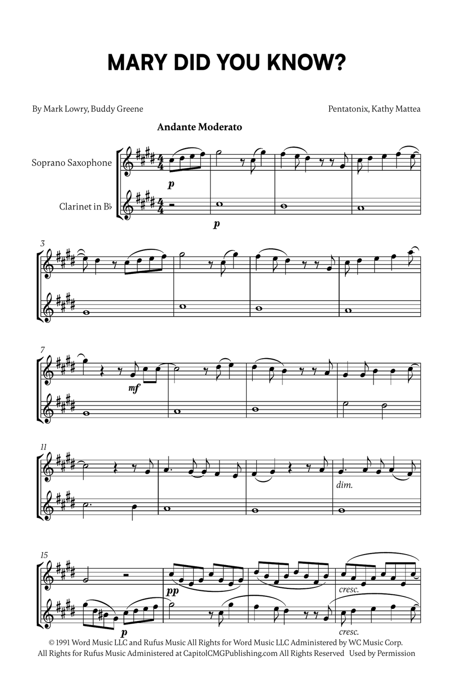 Mary, Did You Know? Woodwind Duet scores gallery preview page 1