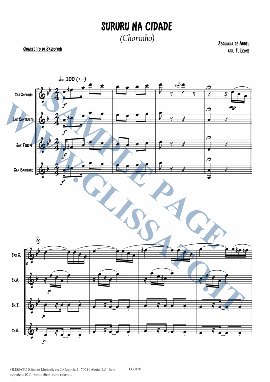 Book cover for Saxophone Quartet sheet music: Sururu na Cidade (score & parts)