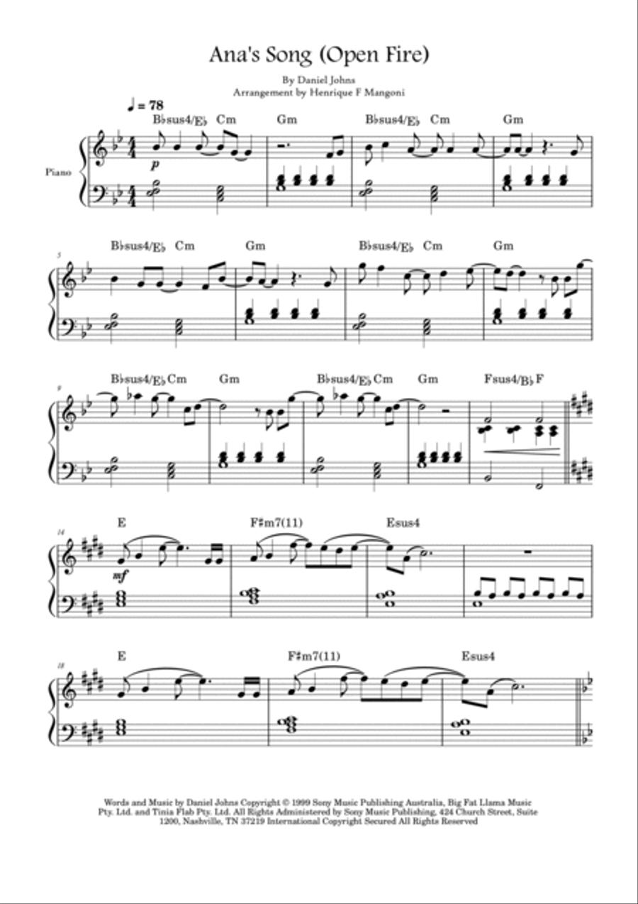 Ana's Song (open Fire) Piano Solo scores gallery preview page 2