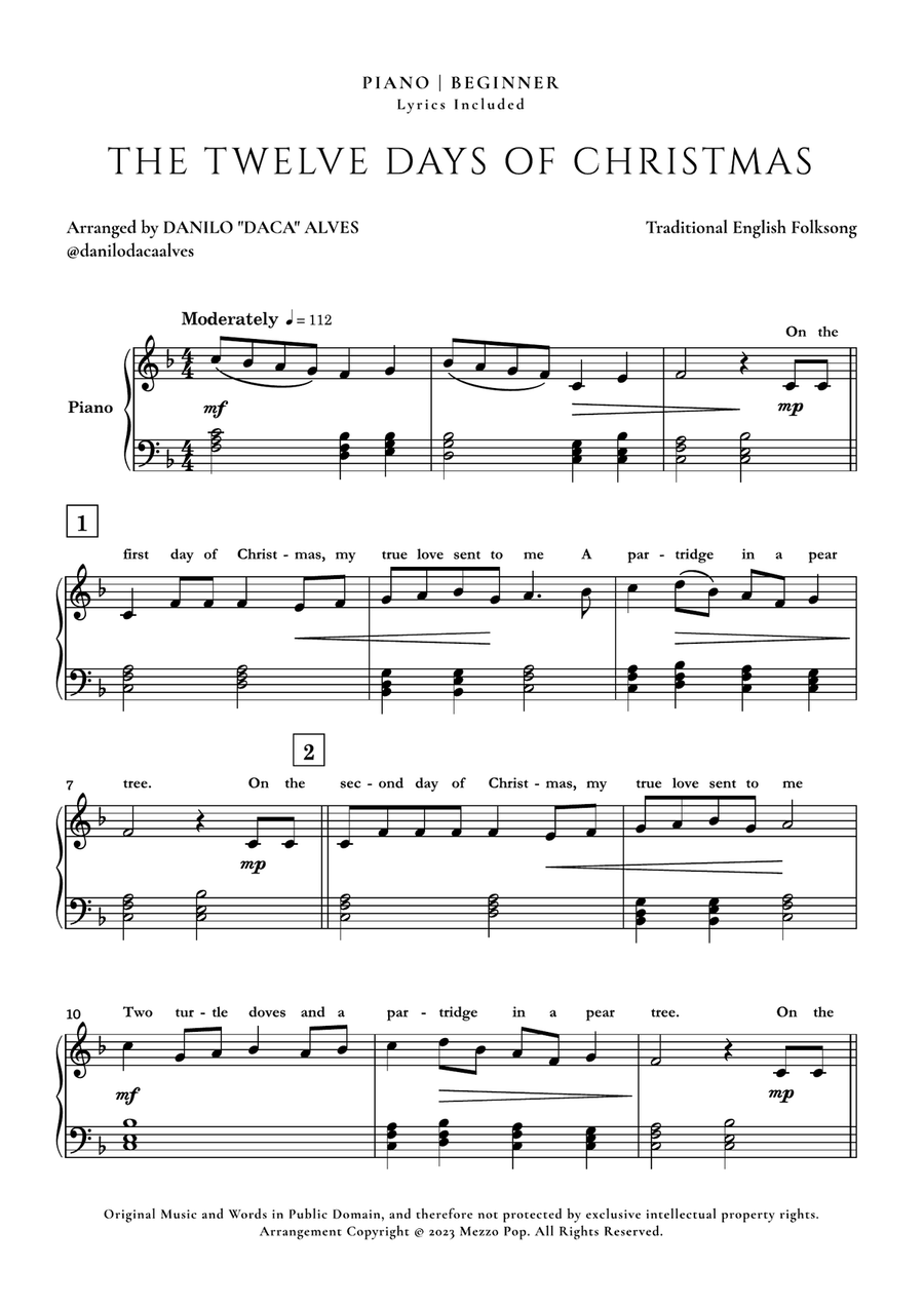 The Twelve Days of Christmas Easy Piano scores gallery preview page 1