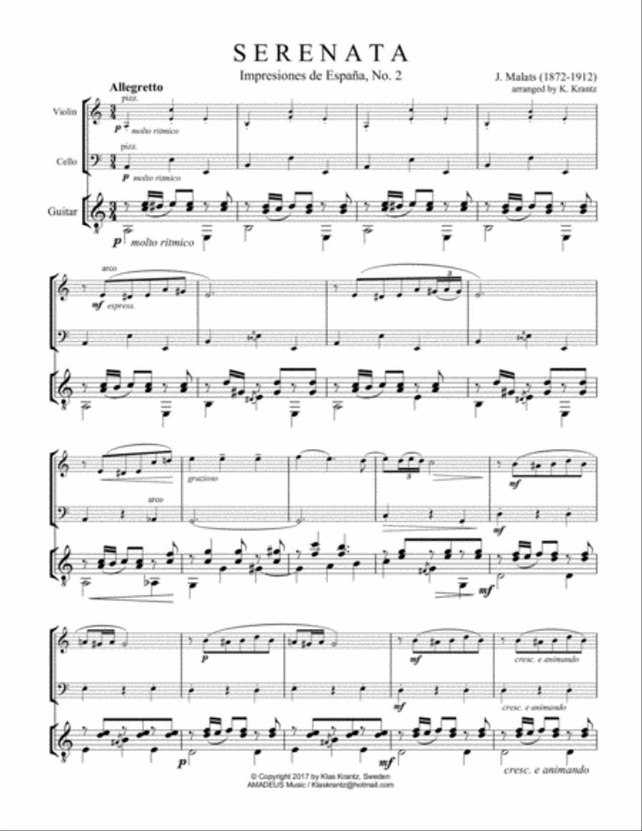 Serenata espanola for violin, cello and guitar Serenata espanola for violin, cello and guitar Cello scores gallery preview page 2