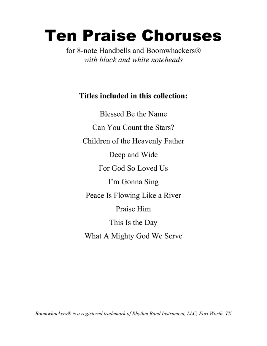 Ten Praise Choruses (for 8-note Bells and Boomwhackers with Black and White Notes) Handbell Choir scores gallery preview page 2