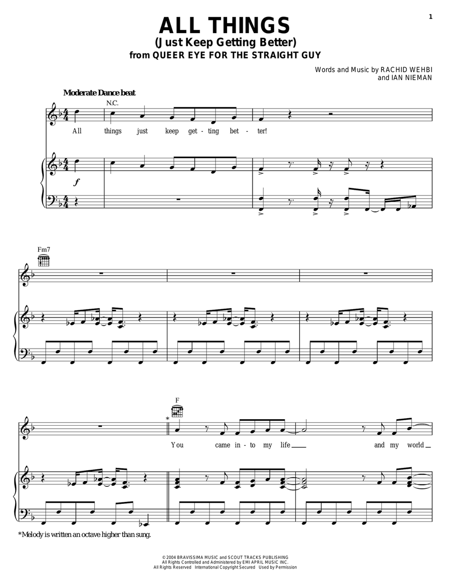 All Things (Just Keep Getting Better) Piano, Vocal, Guitar scores gallery preview page 1