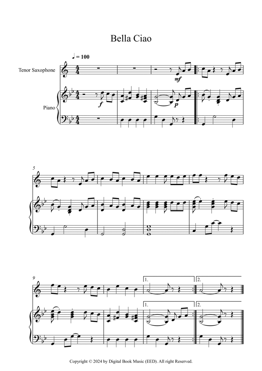 Bella Ciao (Tenor Sax + Piano) image number null