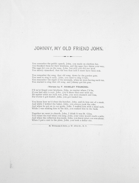 An Instantaneous Go!! Johnny, My Old Friend John. Comic Song and Chorus