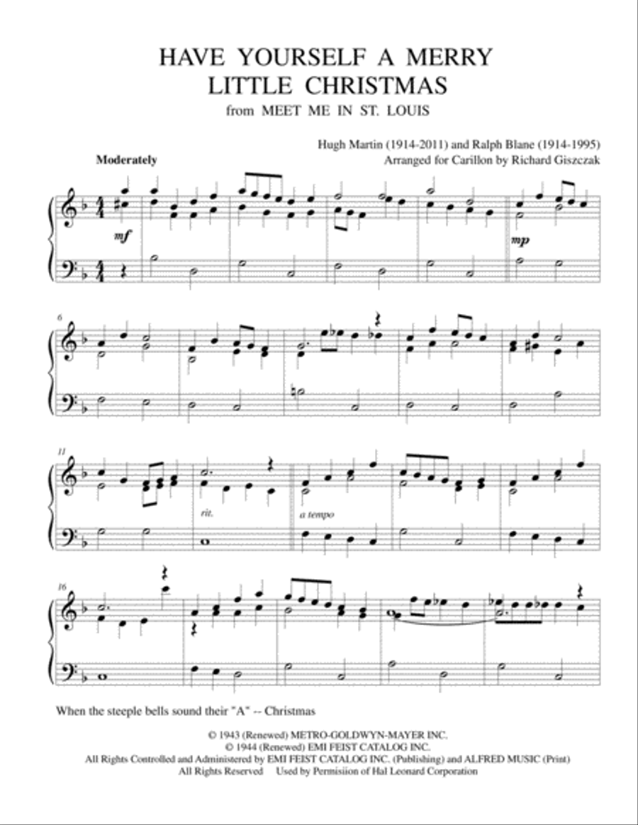 Have Yourself A Merry Little Christmas from MEET ME IN ST. LOUIS Carillon scores gallery preview page 1