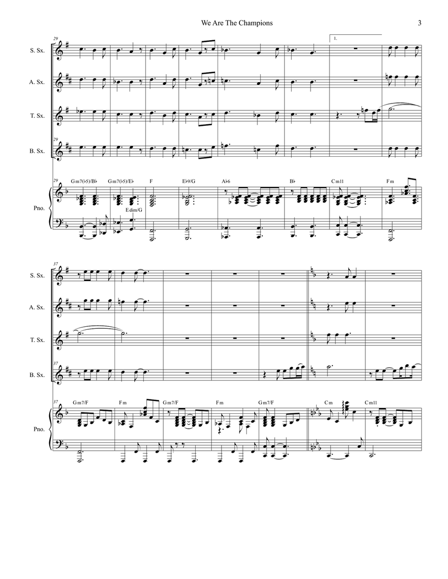We Are The Champions Saxophone Quartet scores gallery preview page 3