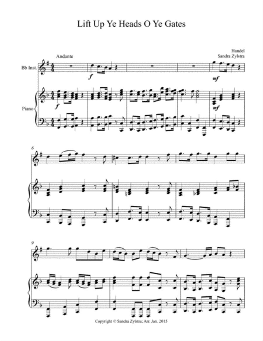 Lift Up Ye Heads O Ye Gates (treble Bb instrument solo) Piano scores gallery preview page 2