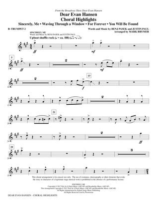 Book cover for Dear Evan Hansen (Choral Highlights) - Bb Trumpet 2