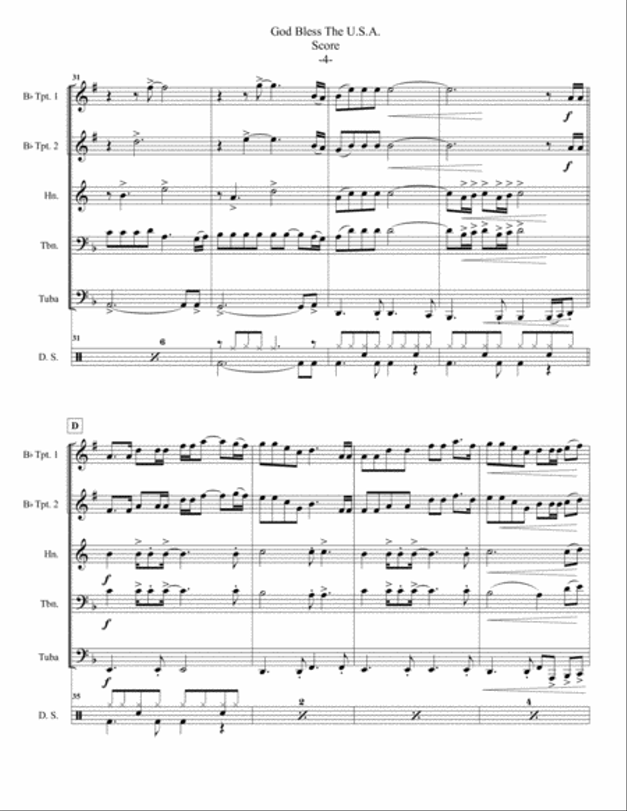 God Bless The U.S.A. Brass Ensemble scores gallery preview page 4