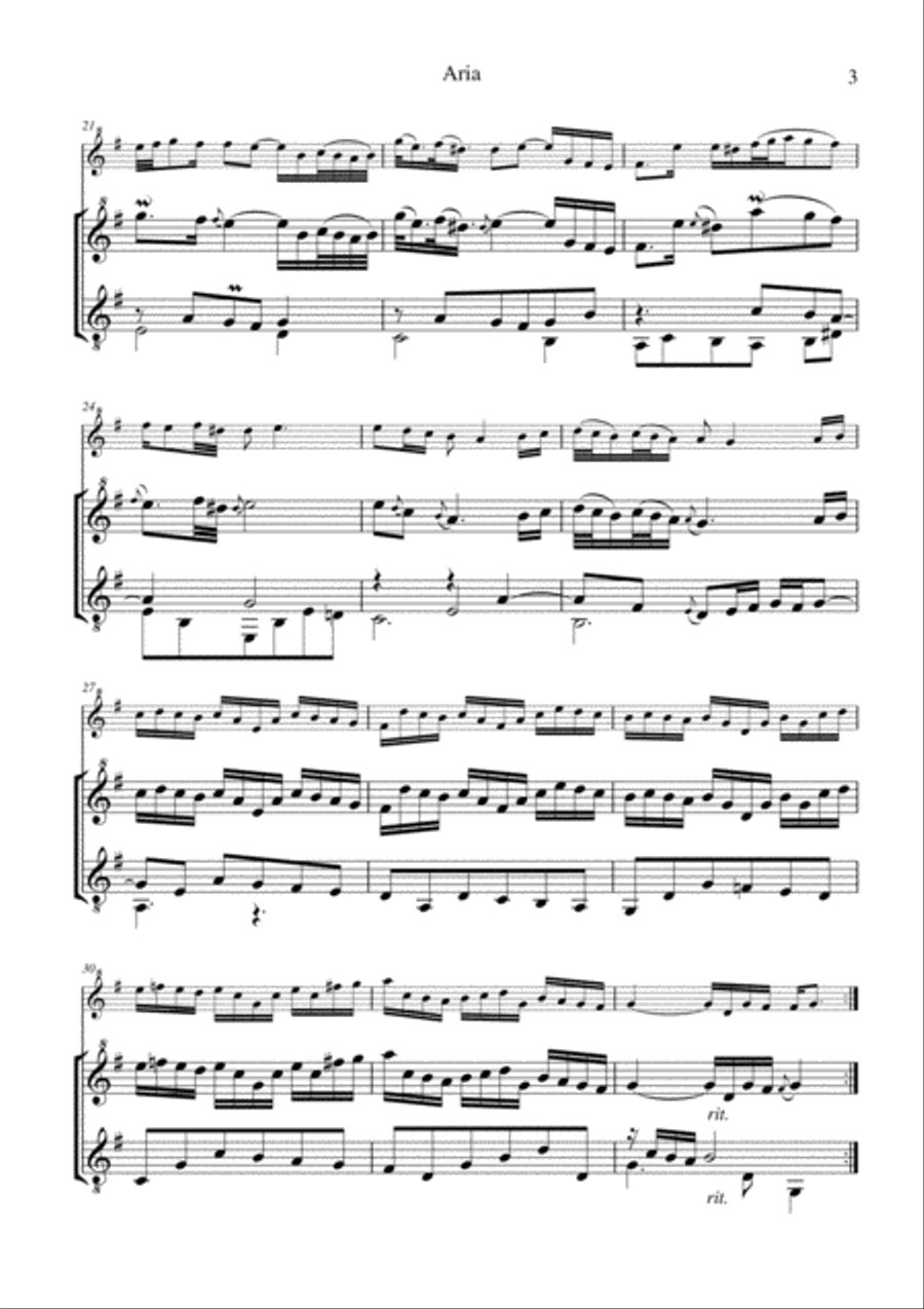 Aria (Goldberg var.) BWV 988, ornamented, for descant recorder and guitar Small Ensemble scores gallery preview page 3